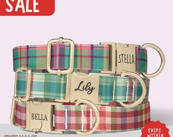 Tartan Dog Collar Pastel Dog Collar Plaid Dog Collar Engraved Personalized Dog Collars With Name Engraved Name Pet Collar Gift PP-239