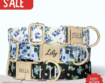 Blueberry Dog Collar with Name Pet Collar Engraved Custom Pet Collar Boy Girl Dog Collar Blueberries Dog Collar Leash Set PP-373
