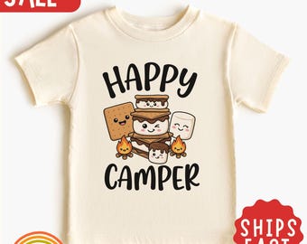 Maglietta per bambini "Happy Camper", maglietta per bambini con simpatici smores, maglietta divertente da campeggio, maglietta da campeggio per bambini, regalo per bambini amanti dell'avventura all'aria aperta