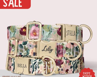 Boho Flower Dog Collar Watercolor Floral Dog Collar with Name Boho Floral Print Dog Collar New Puppy Gift Fall Floral Dog Collar PP-361