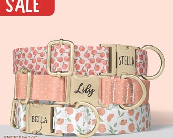 Peach Dog Collar Personalized Fruit Peach Dog Collar Girl Custom Dog Collar with Name Puppy Gift Engraved Name Collar Leash Set PP-26