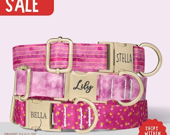 Pink Dog Collar with Name Engraved Name Dog Collar for Girl Dog Girl Dog Collar Summer Dog Collar Leash Set Engraved Dog Collar PP-173