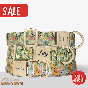 Floral Dog Collar Personalized Garden Dog Collar with Name Girl Dog Collar Spring Dog Collar Leash Set Engraved Dog Collar Dog Gift PP-115