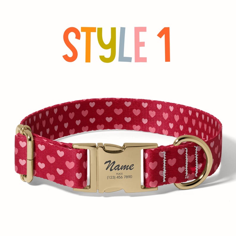 Heart Dog Collar Leash Set Pink Valentine Dog Collar Love Dog Collar With Name Valentine Heart Custom Dog Collar Valentine's Day Gift PP-28 image 2