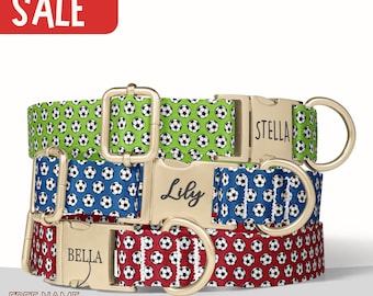 Soccer Dog Collar Personalized Sport Dog  Collar With Engraved Name Collar Boy Dog Gift Football Lover Dog Collar  Matching Leash Set PP-94