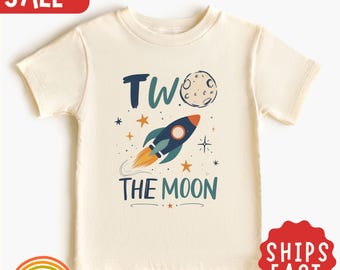 Two The Moon Toddler Shirt, Space Second Birthday Boy Tee, Rocket 2nd Birthday Shirt, Outer Space Birthday Toddler Tee Astronaut Kidd Tee