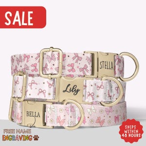 Bow Dog Collar Coquette Girl Dog Collar with Engraved Name Valentine Dog Collar Girl Dog Collar Pink Bow Dog Collar Small Large Dog PP-54