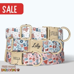 American Flag Dog Collar Personalized USA Patriotic Dog Collar with Name July 4th Dog Collar Girl Boy Dog Collar Leash Set With Buckle PP-31