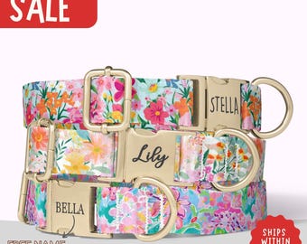 Flower Dog Collar Girl Dog Collar Personalized Engraved Collars with Name Floral Dog Collar With Leash Engraved Pet Name Collar Summer PP-01