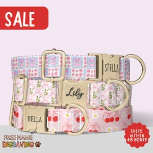 Pastel Dog Collar Personalized Cherry Dog Collar Custom Engraved Collar Dog Collar Boy Matching Set Small Medium Floral Dog Collar PP-287