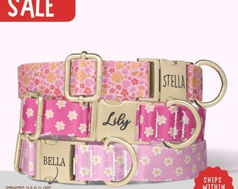 Pink Daisy Dog Collar Personalized Pink Flower Dog Collar Name Girl Dog Collar Summer Collar Leash Set Engraved Dog Collar Dog Gift PP-141