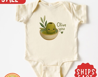Olive You Baby Bodysuit, Cute Olive Baby Shirt, Funny Food Newborn Gift, Coming Home Outfit, Valentine Baby Shower Gift Neutral