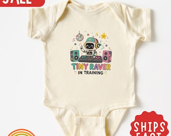 Babyromper Tiny Raver in Training, grappig DJ-babyshirt, rave-cadeau pasgeborene, Coming Home-outfit, EDM-babyshowercadeau neutraal