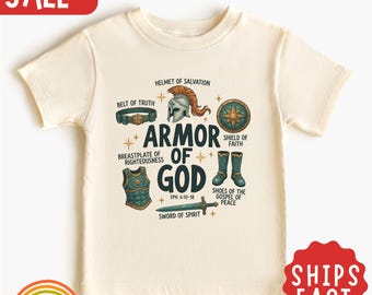 Maglietta per bambini con scritta "Armatura di Dio", maglietta cristiana per bambini, maglietta con la scritta "Efesini 6", maglietta per la scuola domenicale, regalo per bambini con versetto biblico