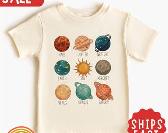 Maglietta per bambini con il sistema solare, pianeti, spazio, spazio esterno, astronomia, astronomia, compleanno, sistema solare