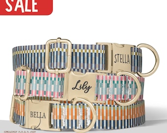 Stripe Dog Collar Personalized Outdoor Plaid Dog Collar with Name Engraved Collar Girl Dog Collar Boy Matching Set Small Medium Dog PP-37