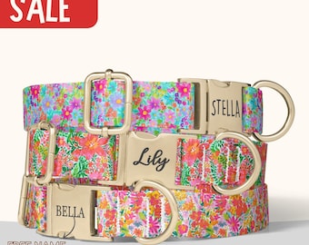 Neon Floral Dog Collar Girl Matching Dog Collar Flower Girl Dog Collar Engraved Name Flower Dog Collar Leash Set Birthday Puppy Gift PP-87