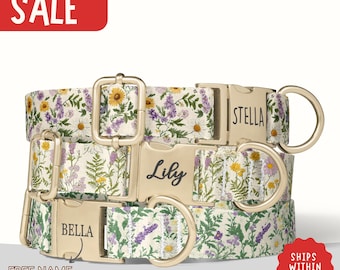 Wildflower Dog Collar Personalized Daisy Lavender Dog Collar Name Engraved Collar Floral Girl Dog Collar Boy Small Medium Large Dog  PP-153
