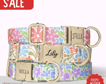 Retro Flower Dog Collar Personalized Custom Dog Collar with Name Retro Floral Print Dog Collar Girl PP-397