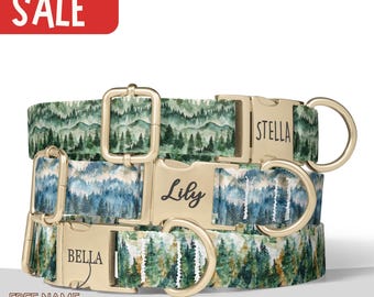 Forest Dog Collar Personalized Forest Trees Dog Collar Mountain Name Collar Matching Leash Dog Collar Small Medium Large Dog Collar PP-10