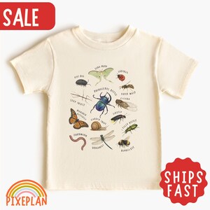 Maglietta per bambini con insetti, Maglietta guida agli insetti per bambini, Maglietta per futuri entomologi, Maglietta natura con farfalle e coleotteri, Regalo per amanti degli insetti, Maglietta naturale per bambini