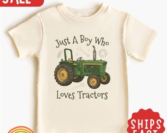 Maglietta per bambini "Solo un bambino che ama i trattori", maglietta per bambini a tema fattoria, maglietta verde con trattore per bambino, maglietta da contadino per bambino, regalo per bambino di campagna