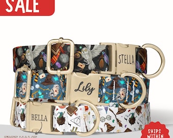 Wizard Dog Collar Magic Engraved Dog Collar With Name Witchy Dog Collar Matching Leash Set Fantasy Dog Collar Boy Girl Dog Collar PP-436