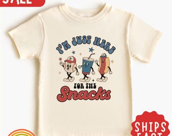 Maglietta per bambini "Sono qui solo per gli snack", maglietta divertente da baseball per bambini, maglietta retrò da ragazzo degli snack, maglietta per bambini per il giorno della partita, regalo sportivo