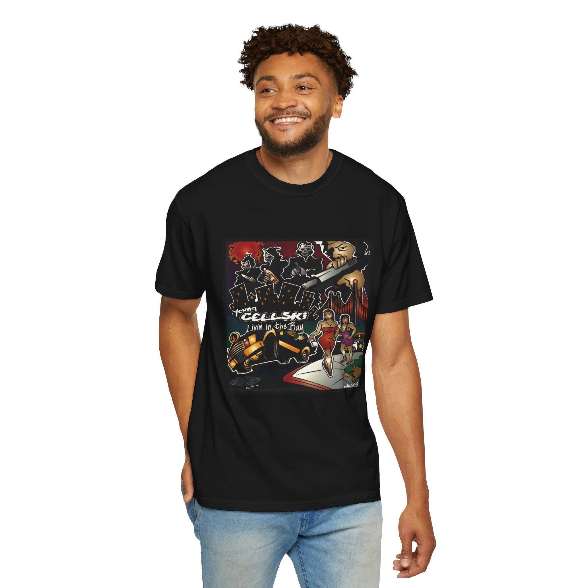 Young Cellski - Livin in the Bay - Bay Area Rap - Music - SF - Underground - San Francisco - Cellski - Unisex Garment-Dyed T-shirt