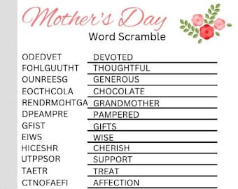 Mother&#39;s Day Word Scrambles and Word Searches, Printable Activities and Games