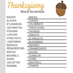 Thanksgiving Word Scrambles and Word Searches, Printable Activities and Games