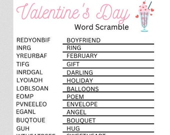 Valentine's Day Word Scrambles and Word Searches, Printable Activities and Games