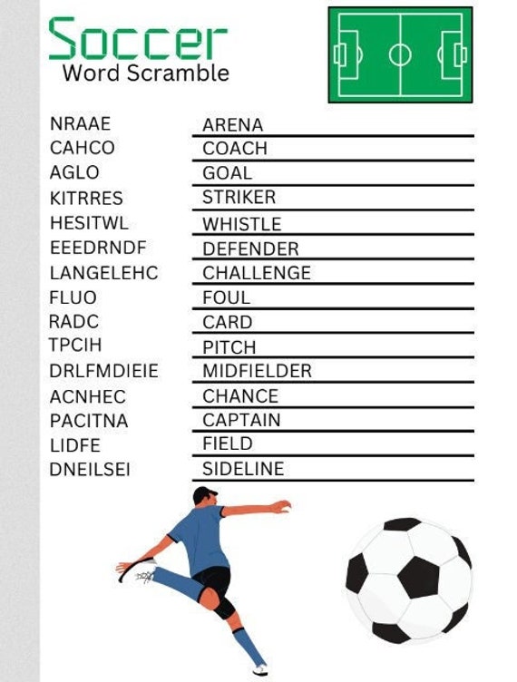 Soccer Word Scrambles and Word Searches, Printable