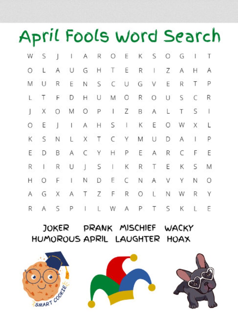 April Fools Day Word Scrambles and Word Searches, Printable Activities ...