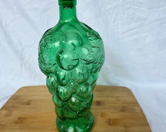 Vintage Hand-made Green Recylced Glass Grape Cluster Decanter Made in Spain