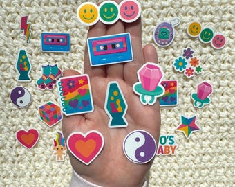 Retro 90s Mini Sticker Pack, Y2K Nostalgia Filler Stickers, Vintage Decor, Throwback Stickers. Kindle Acessories
