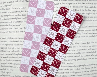 Checkered Hearts and Bows Bookmarks, Bow Bookmarks, Heart Bookmarks, Cute Bookmarks for Book Lovers, Gift Idea for Readers, Cute Bookmarks