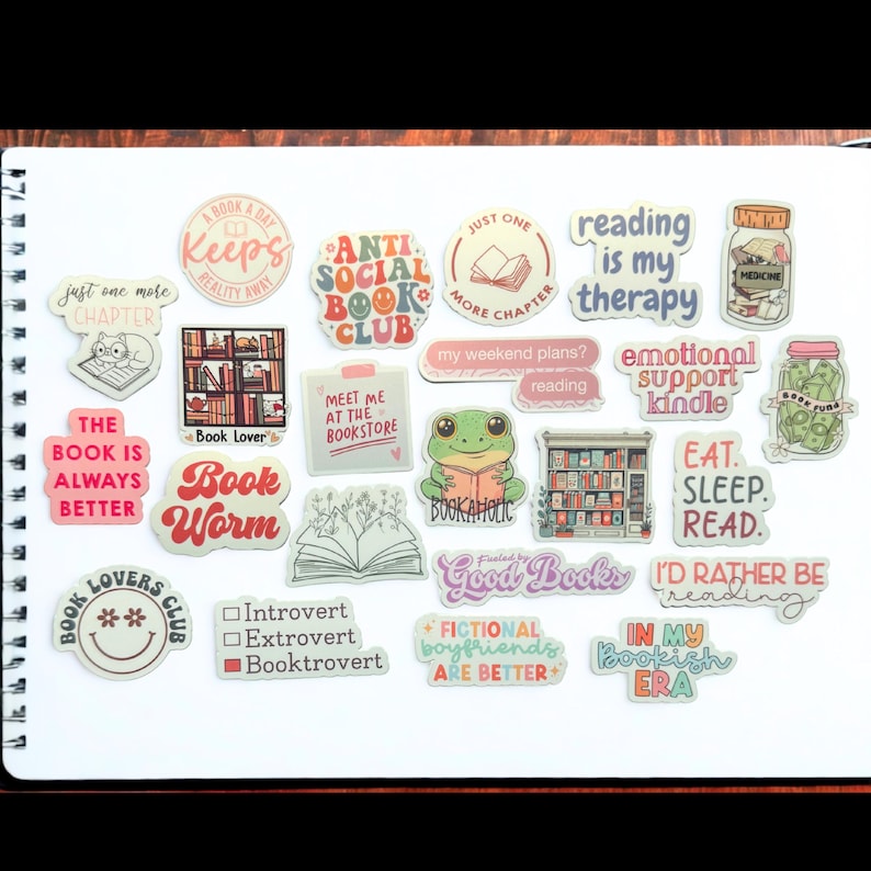 Bookish Mini Sticker Pack, Kindle Filler Stickers, BookTok Scrapbook Accessories, Book Club Favors. E-Reader Decor image 2