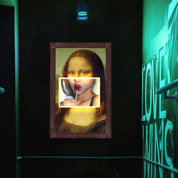 Neon Renaissance: Custom Mona Lisa Canvas for Bedroom Decor and Bar Signs