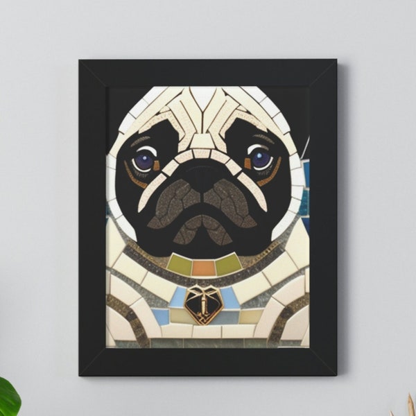 Pug Original Art Mosaic Framed Vertical Poster