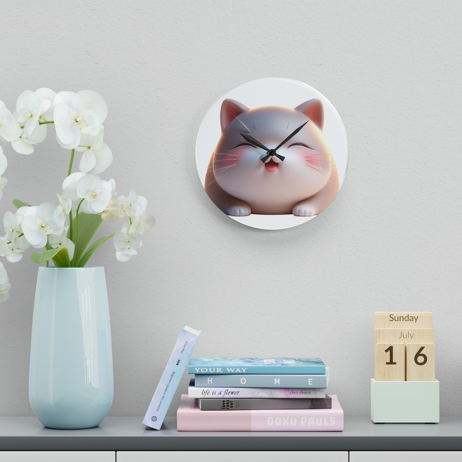 Cute Fat Kitty Cat Acrylic Wall Clock - Etsy