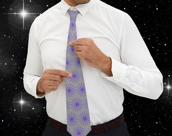 Purple Floral Grey Background Necktie, Neck Tie, Mens Youth