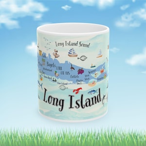 Long Island Karte Keramikbecher (11 Unzen, 15 Unzen), Kaffee, Tee, heiße oder kalte Getränke