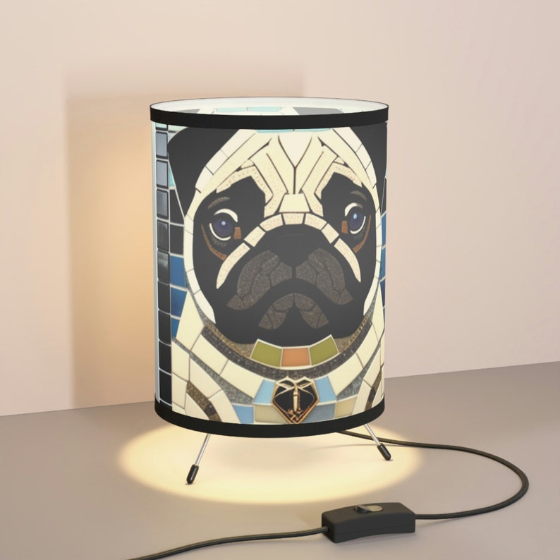 Tripod Pug Lamp With Highres Pug Mosaic Original Art Printed Etsy