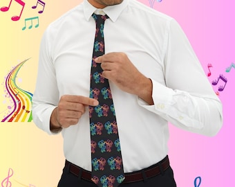 Neon Guitar Players Black Background Necktie Neck Tie Musicians Music