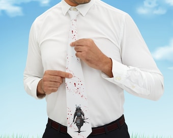 Samurai Bloody White Background Necktie Neck Tie Men's Youth