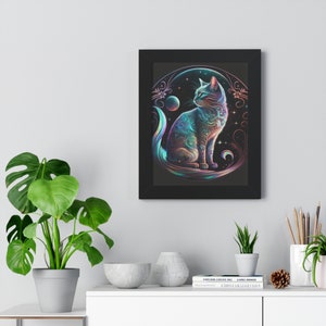 Framed Vertical Poster Fantasy Feline Cat Art