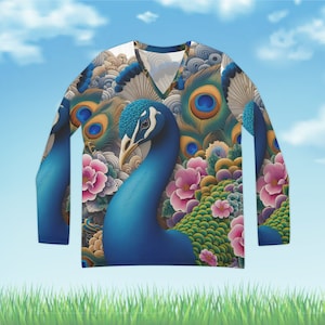 Women&#39;s Long Sleeve V-neck Shirt Peacock