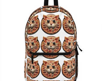 Cat Face Pizza Backpack Kids Youth Adult School Work Camp Back Pack