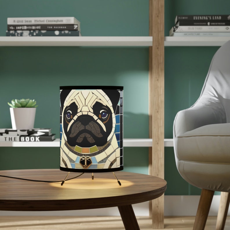 Tripod Pug Lamp With Highres Pug Mosaic Original Art Printed Etsy